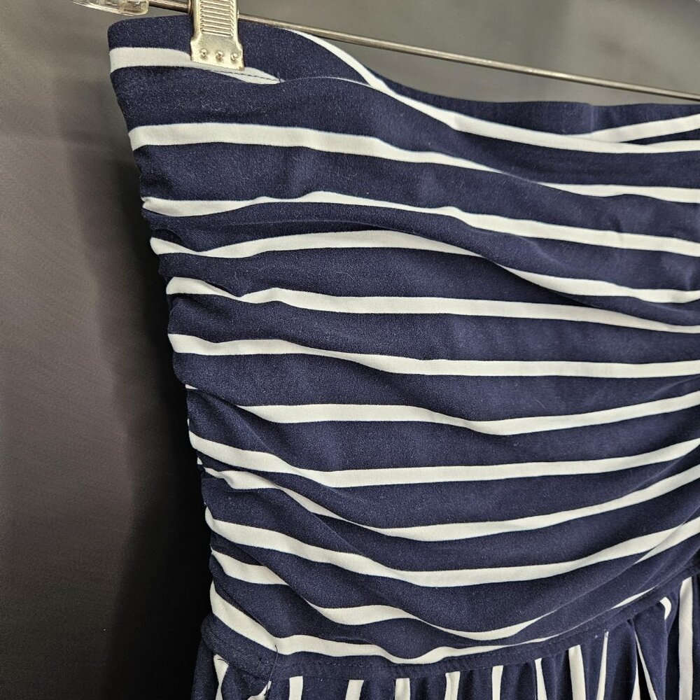 Jumpsuit Junior Large Navy White Stripe Strapless Capri Pockets Nautical Coastal - Picture 7 of 16